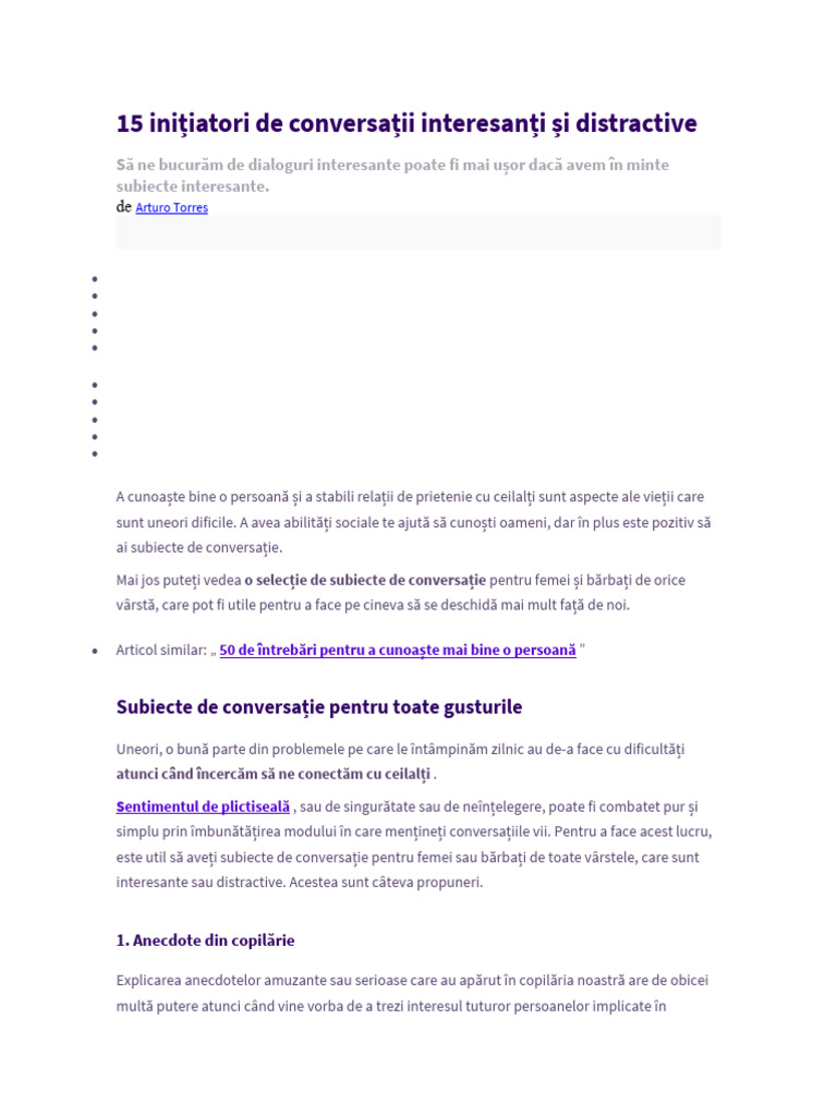 15 Subiecte de Conversație Interesante Și Distractive | PDF