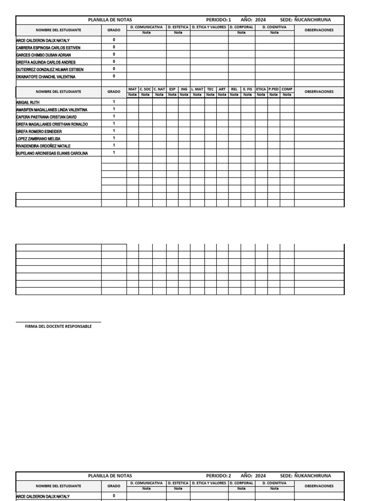 Planillas de notas y asistencia sede ukanchiruna 2024 pdf