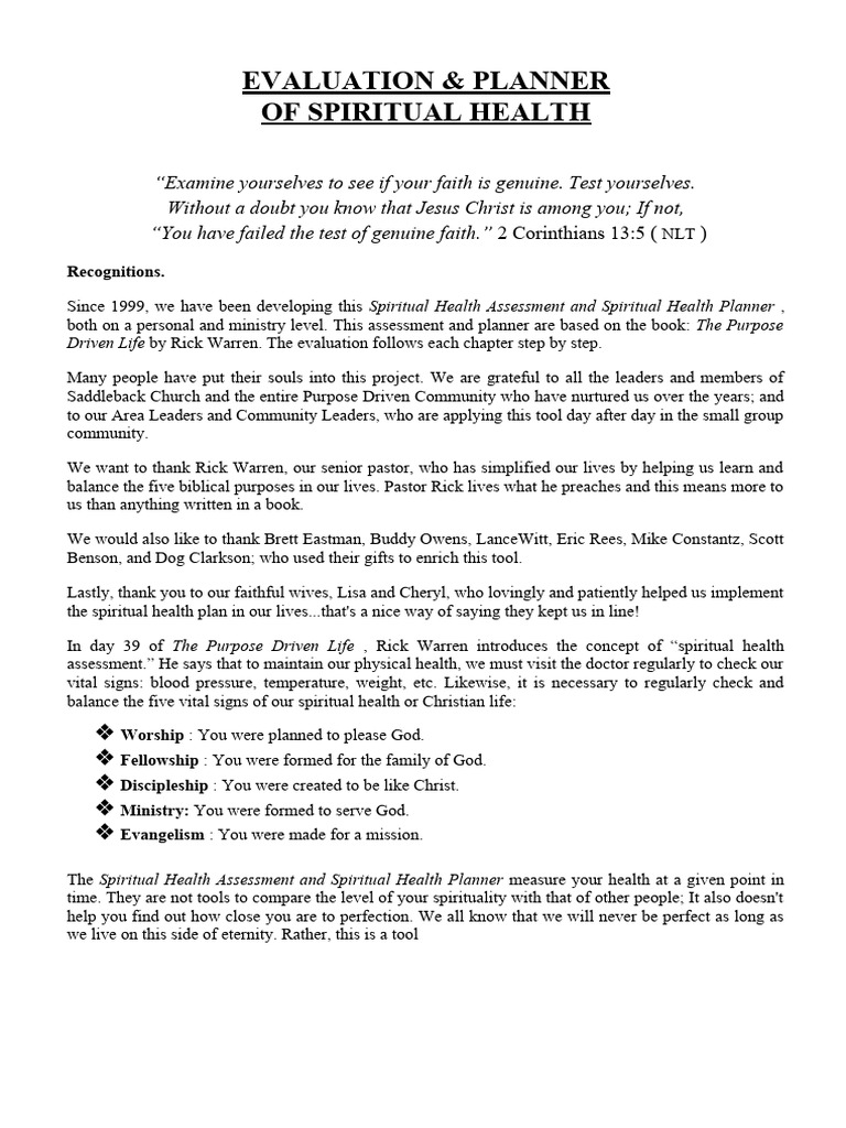 Spiritual Health Assessment and Planner | PDF | Lord's Prayer | Prayer