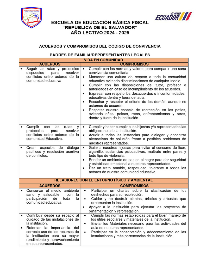 Acuerdos y Compromisos de Convivencia Escolar | PDF | Enseñando | Escuelas