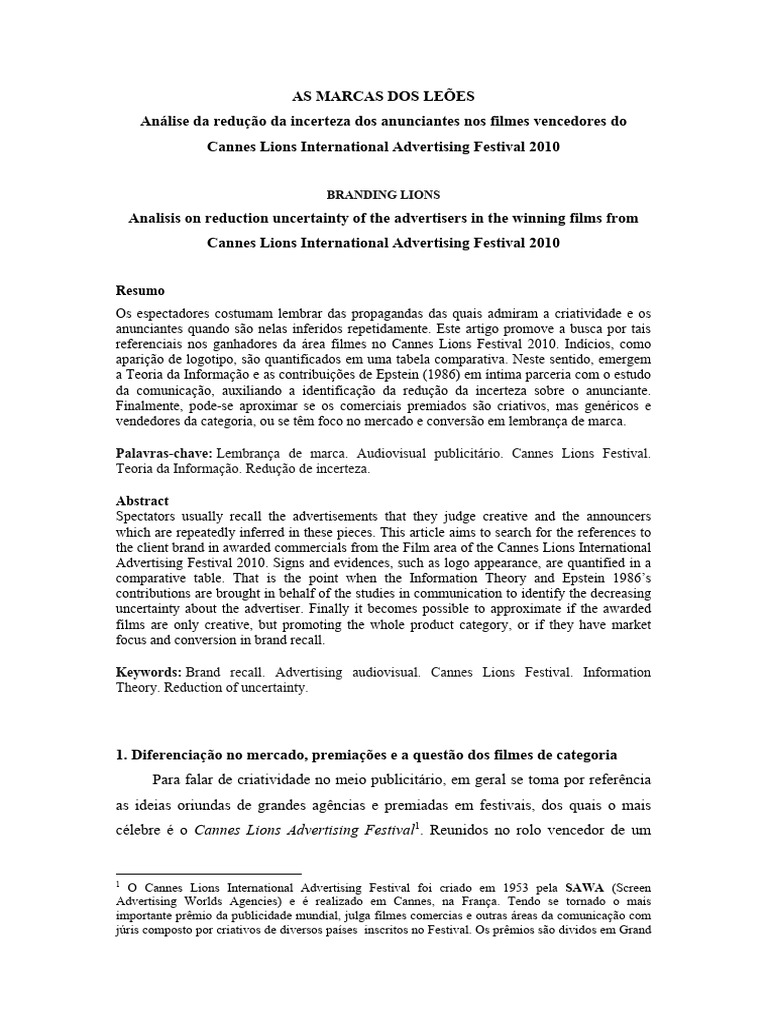 Teoria Da Comunicaç o e Informaç o - As Marcas Dos Leões | PDF ...