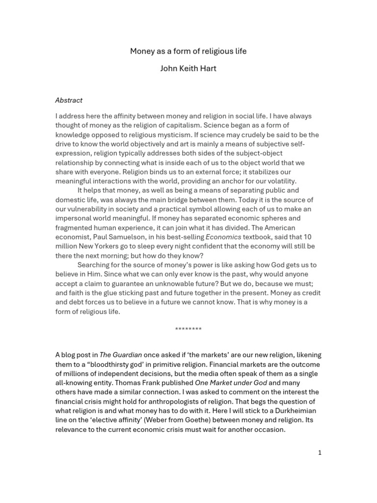 Money As A Form of Religious Life | PDF | Market (Economics) | Money
