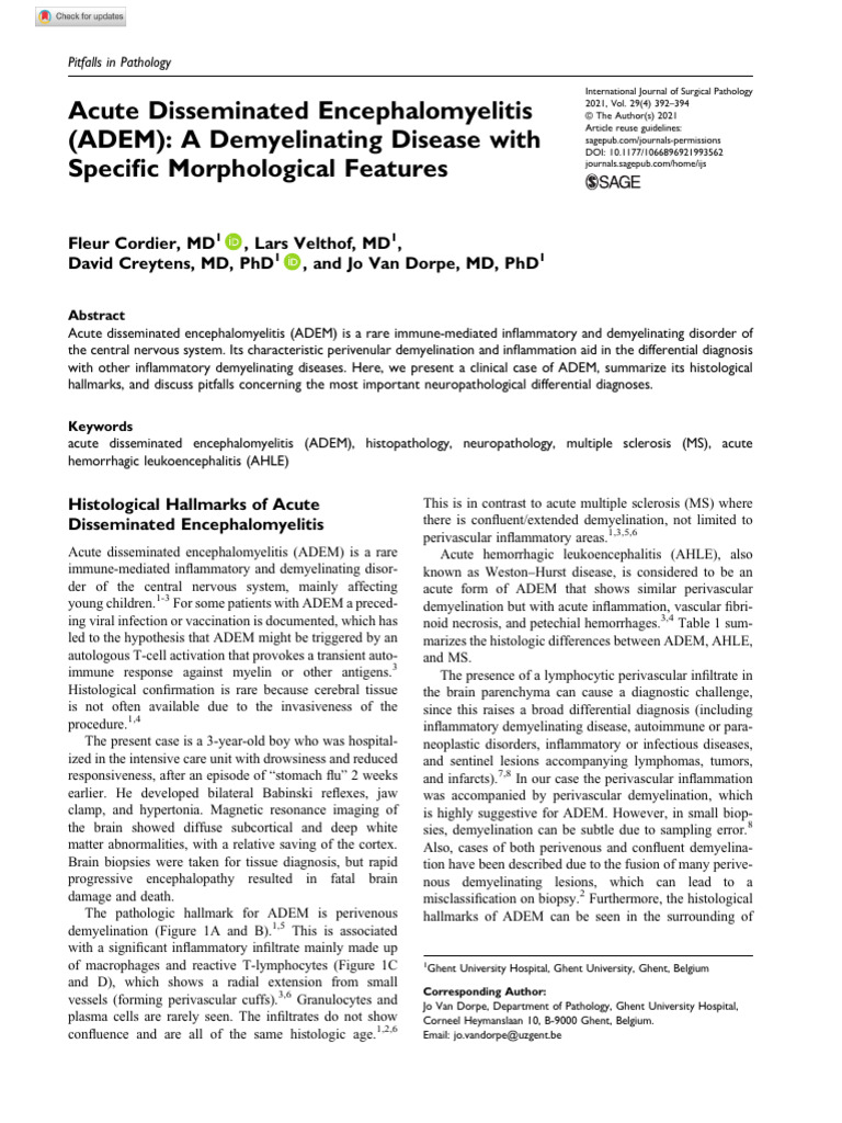 Acute Disseminated Encephalomyelitis | PDF | Multiple Sclerosis | Biology
