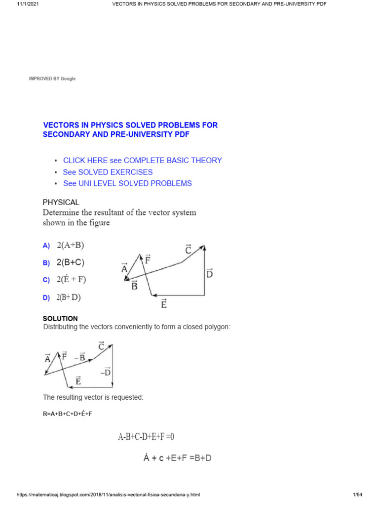 Solved Vector Problems for Students | PDF | Euclidean Vector ...