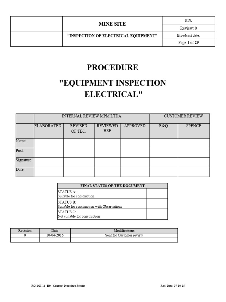 Electrical Equipment Inspection Procedure | PDF | Fuse (Electrical ...