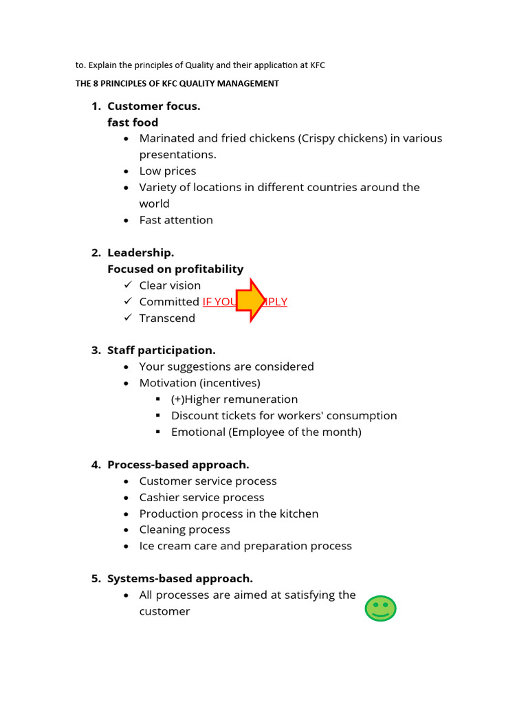 KFC Quality Management Principles Explained | PDF | Career & Growth ...