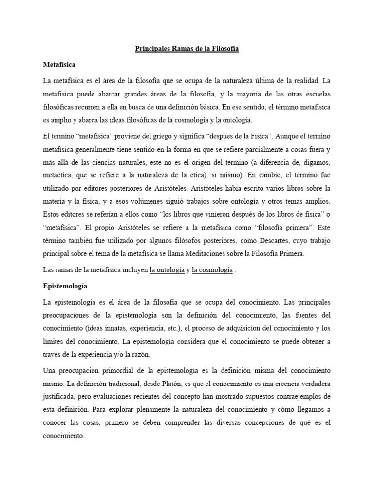 Ramas De La Filosofía Pdf Belleza Conocimiento