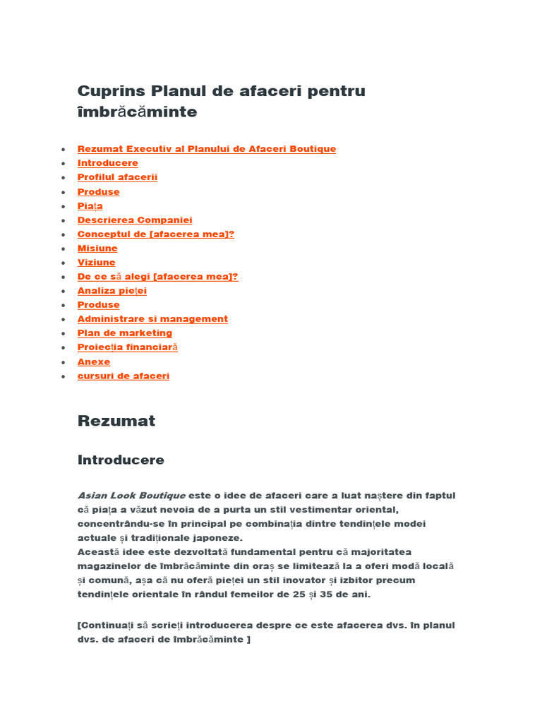 Indexul Planului de Afaceri de Îmbrăcăminte | PDF