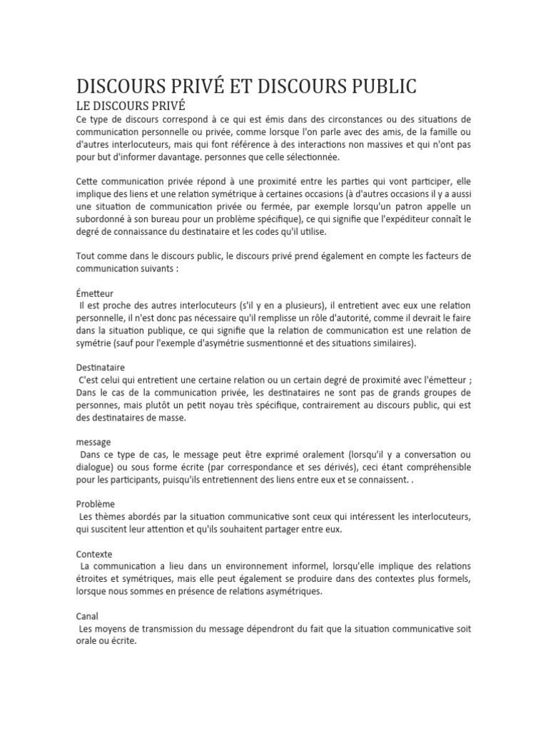Discours Privé Et Discours Public | PDF | Discours (linguistique) | la ...
