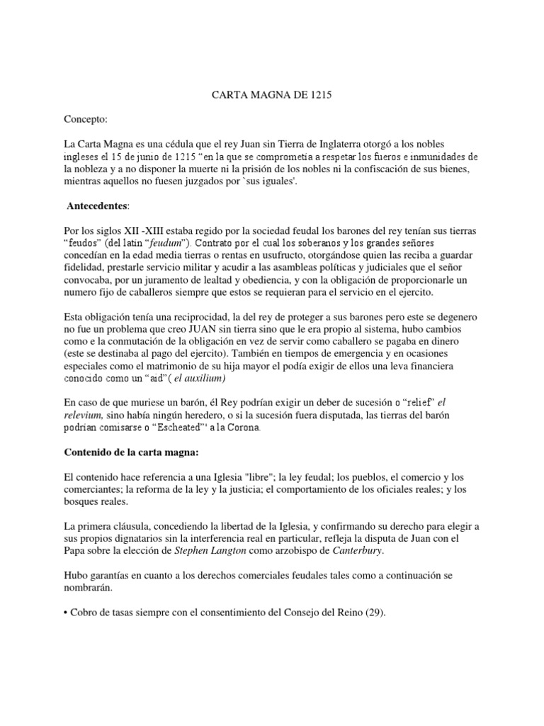 Carta Magna de 1215 | PDF | Feudalismo | Nobleza