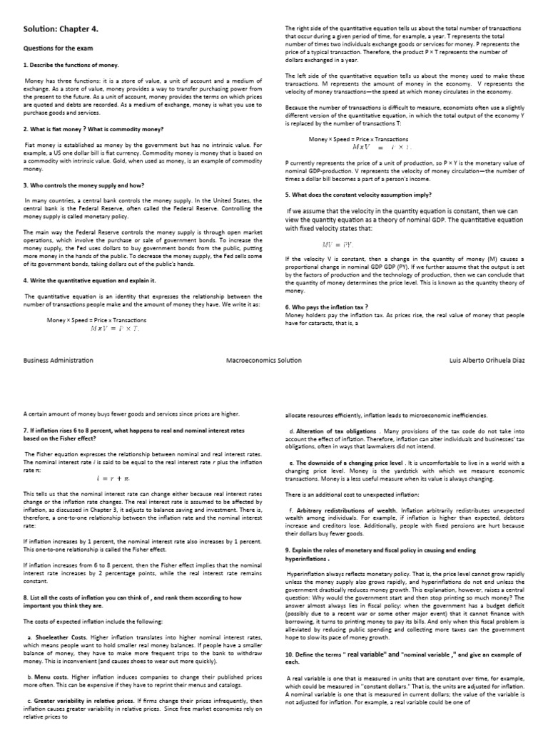 Mankiw Macroeconomics Solution-Chapter | PDF | Cost Of Living | Inflation
