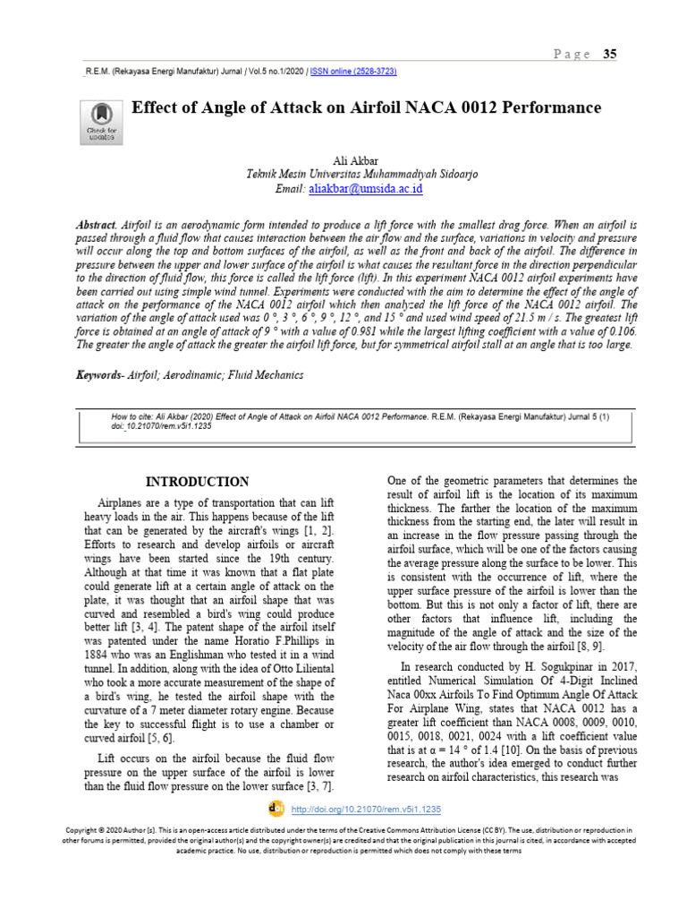NACA 0012 Airfoil Lift Analysis | PDF | Lift (Force) | Airfoil