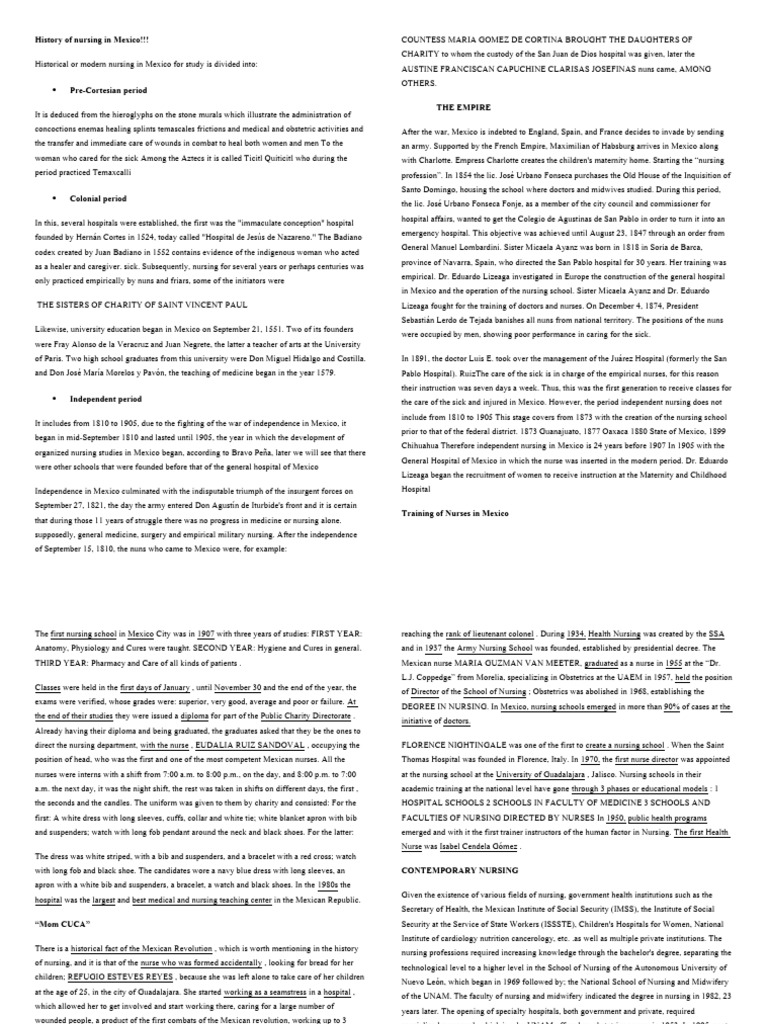 History Of Nursing In Mexico Pdf Nursing Mexico