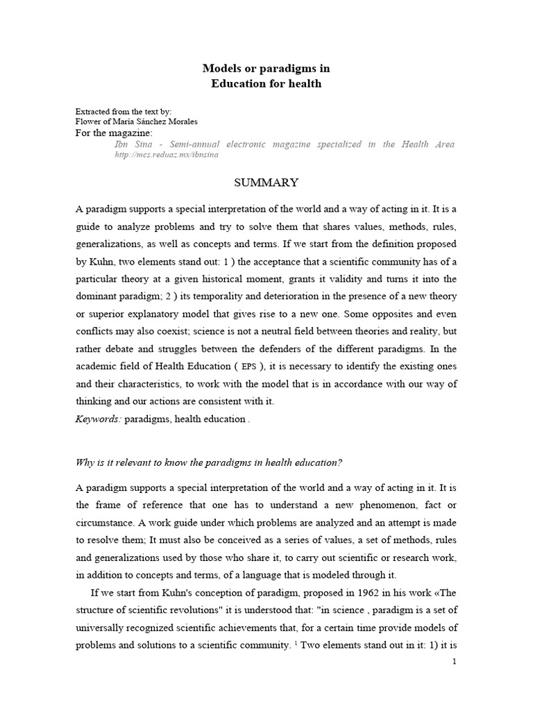 Paradigms of Health Education | PDF | Paradigm | Science