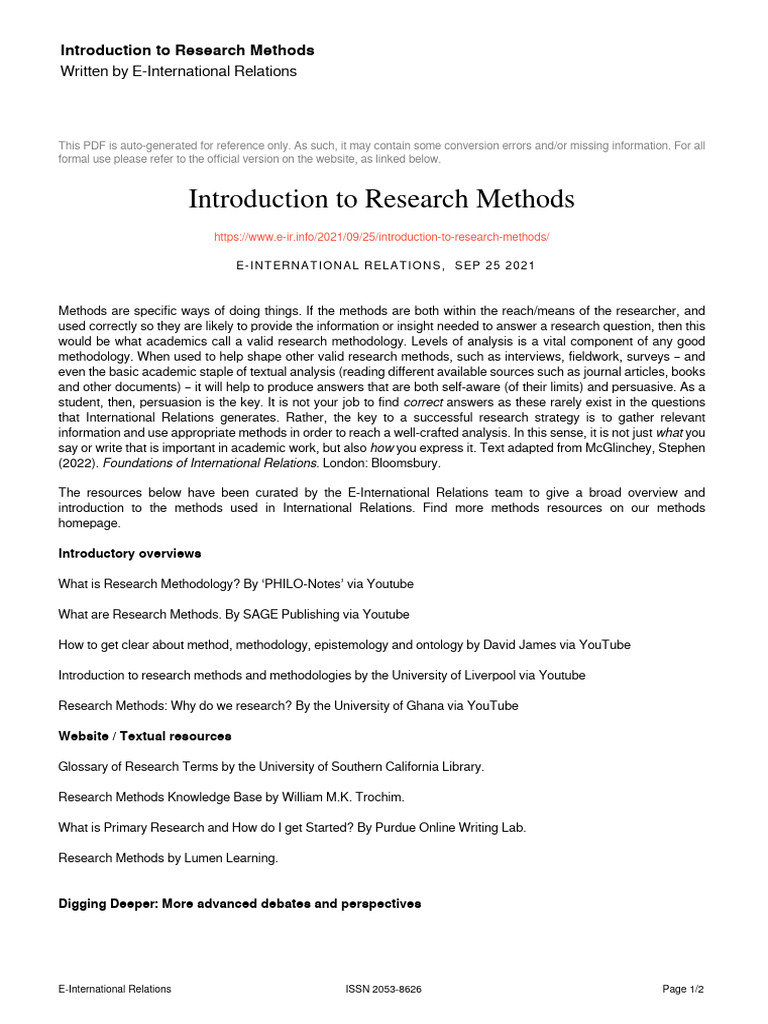 Introduction To Research Methods | PDF | Methodology | Cognition