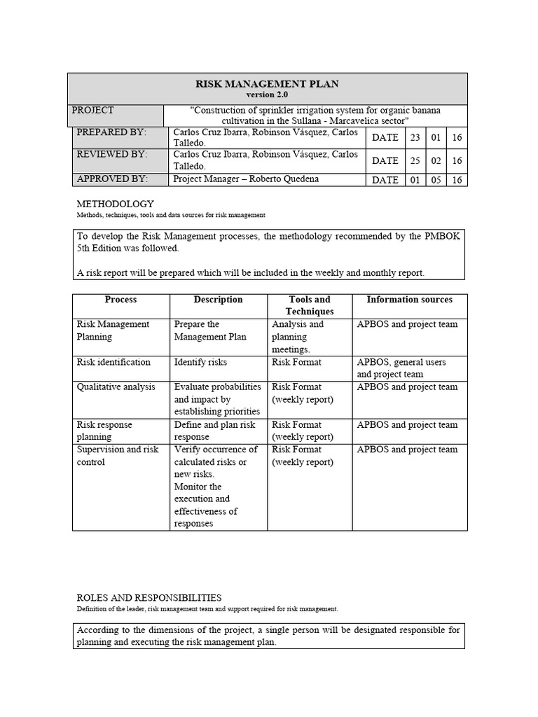 Risk Management Plan for Irrigation Project | PDF | Risk | Risk Management