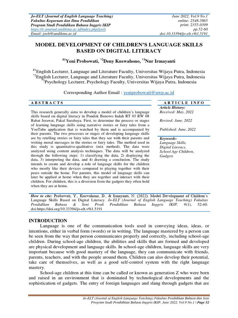 Digital Literacy in Children's Language Skills | PDF | Literacy ...