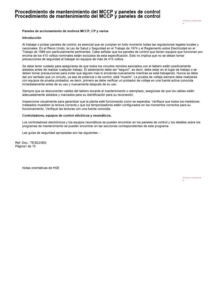 Mantenimiento de MCCP y Paneles de Control | PDF | Relé | Cambiar