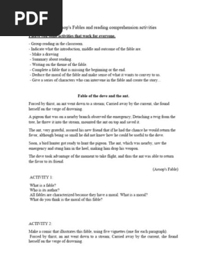 10 Aesop's Fables and Reading Comprehension Activities