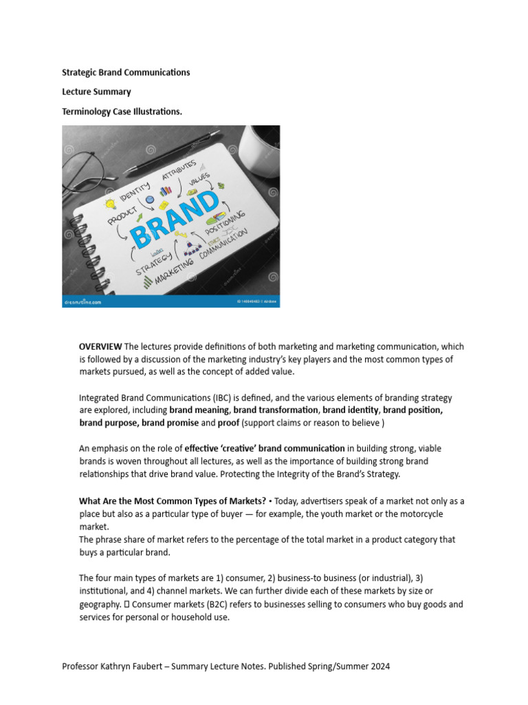 STRATEGIC BRAND COMMUNICATION 024 Summary Notes | PDF | Brand | Marketing