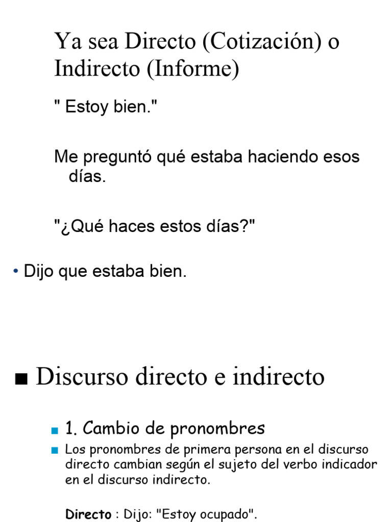 Ejemplos de Discurso Directo e Indirecto | PDF | Verbo | Objeto (gramática)