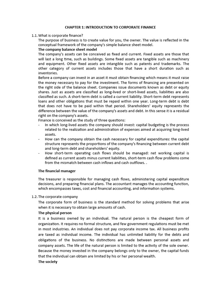 Introduction to Corporate Finance Concepts | PDF | Bonds (Finance ...