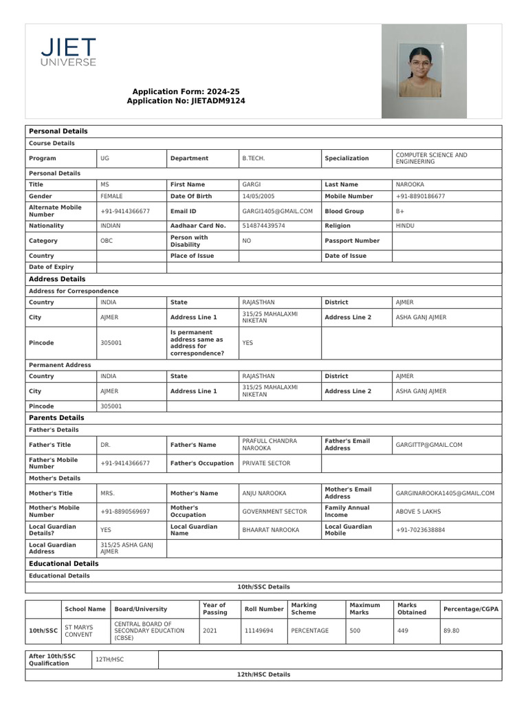 2024-25 B.Tech Application Form | PDF | Fee
