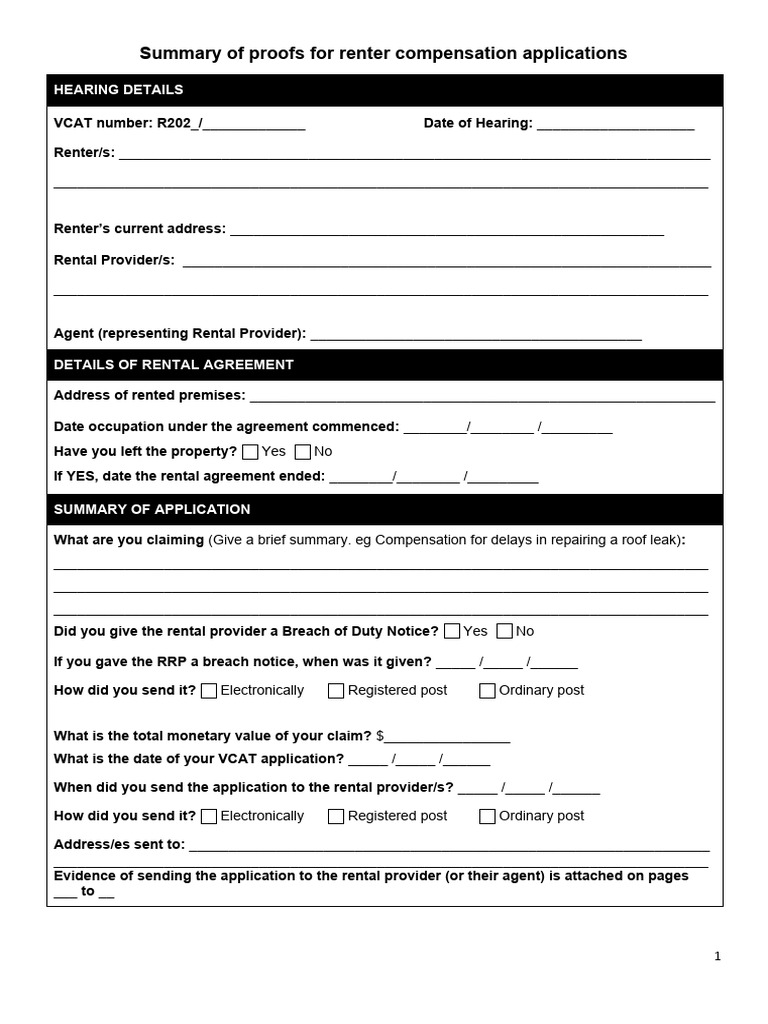 Renter Compensation Proof Summary | PDF | Renting | Receipt