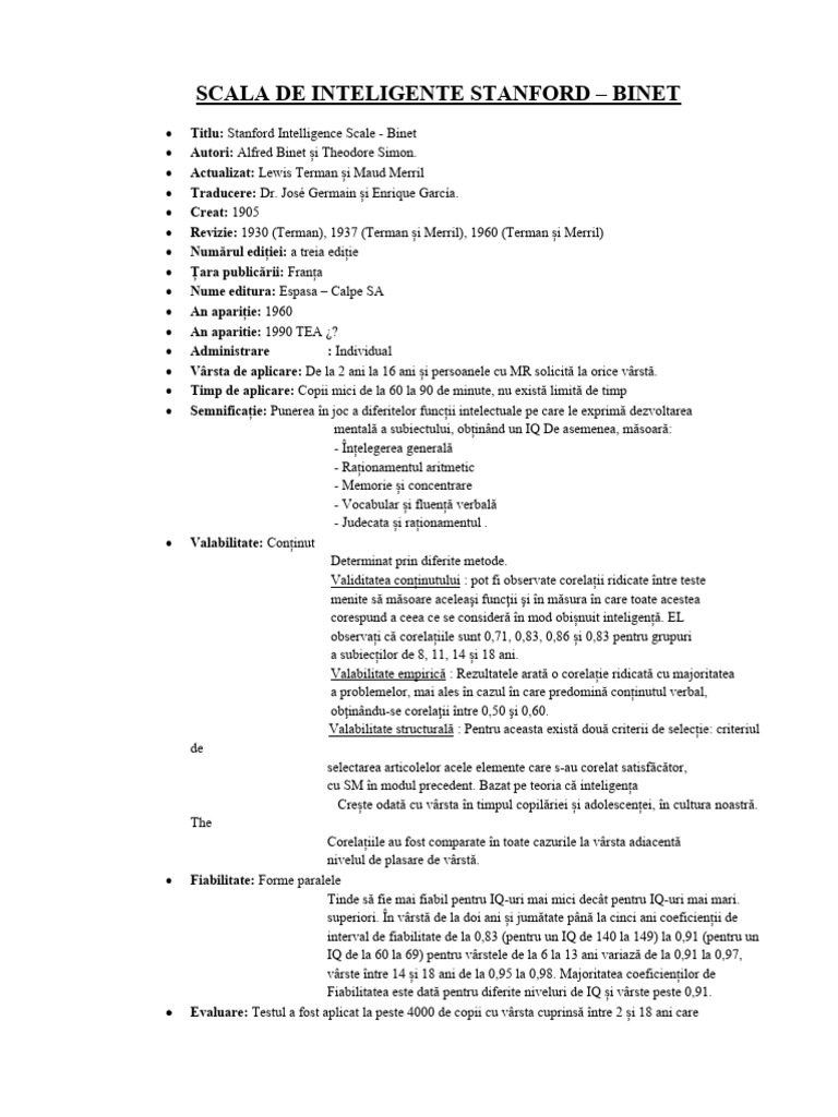 Stanford Intelligence Scale - Binet | PDF
