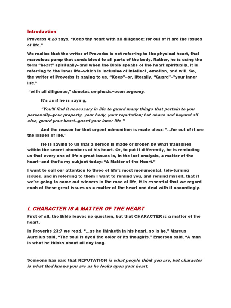A Matter of The HEART | PDF | Salvation | Jesus