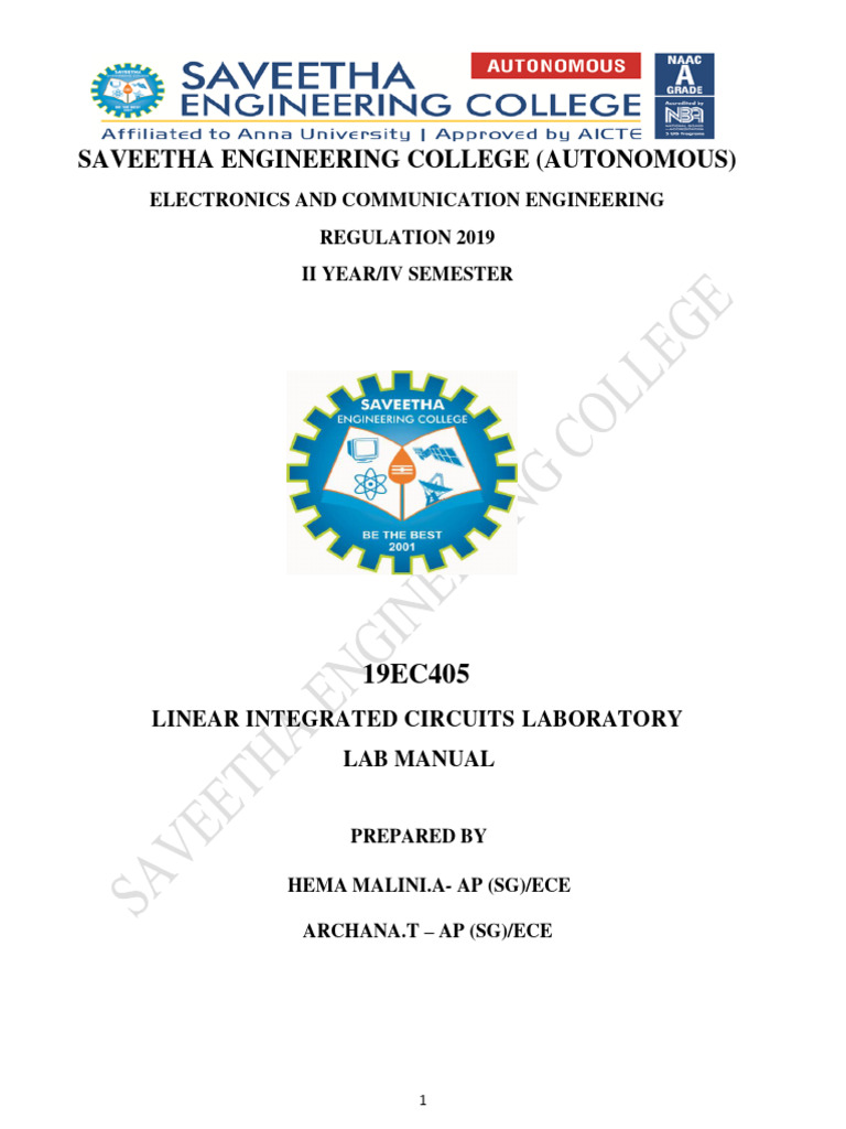 Linear Integrated Circuits Lab Manual | PDF | Amplifier | Operational ...