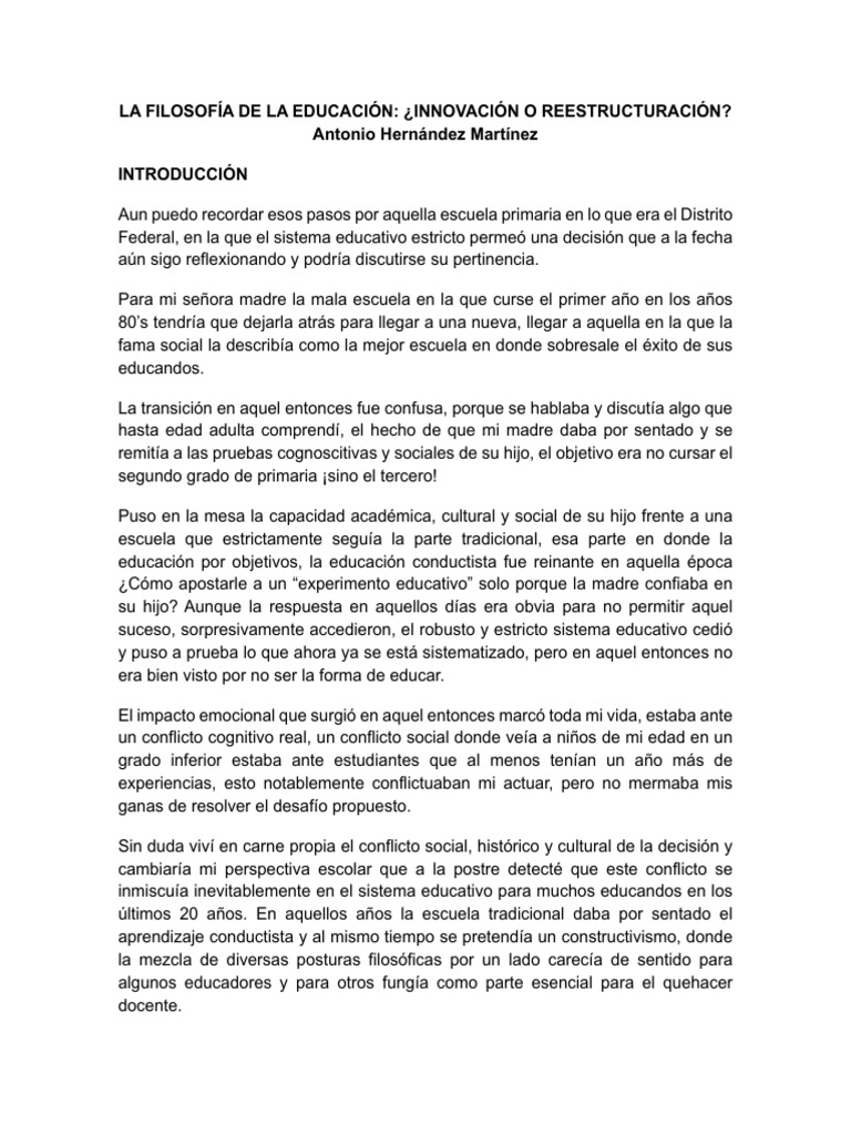 La Filosofía de La Educación | PDF | Plan de estudios | Enseñando