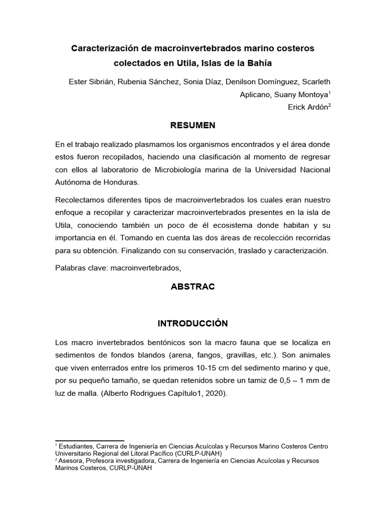 Grupo 2 art culo caracterizaci n de macroinvertebrados marino