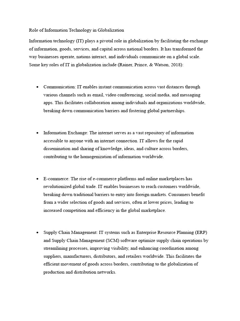 Role of Information Technology in Globalization | PDF | Information And ...