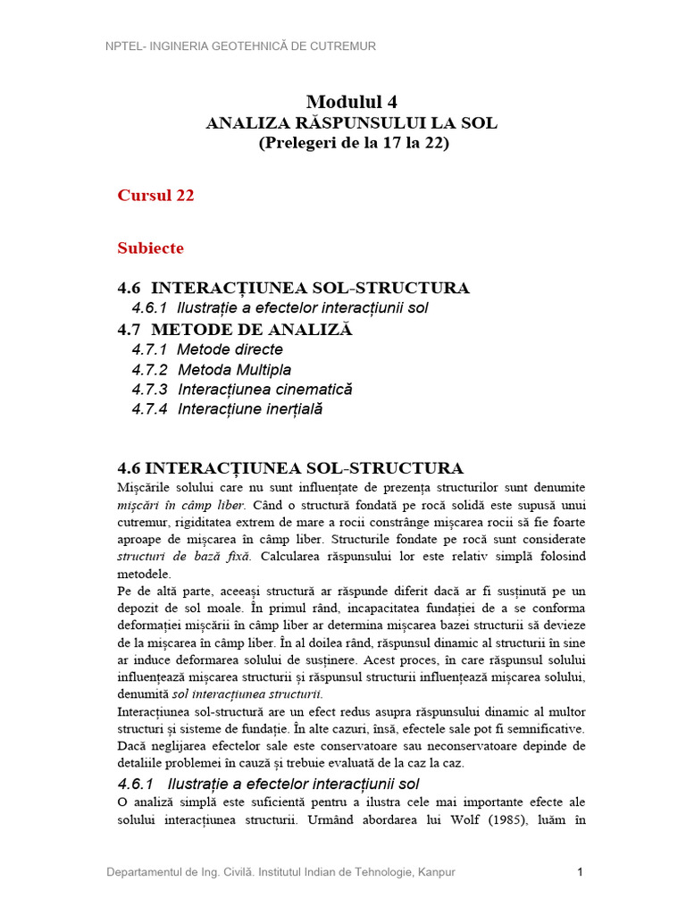 Cursul 22 Interacțiunea Structurii Solului PDF | PDF