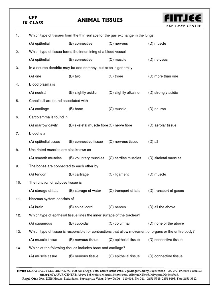 Biology 9th+class Animal+tissues CPP+ (BPD) | PDF | Epithelium | Tissue ...
