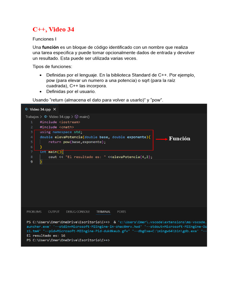 Funciones en C++: Tipos y Ejemplos | PDF | C ++ | Informática