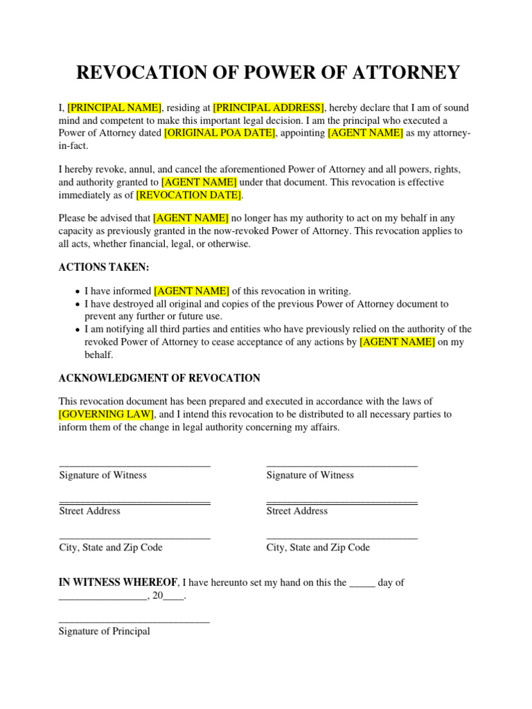 Revocation of power of attorney pdf power of attorney government