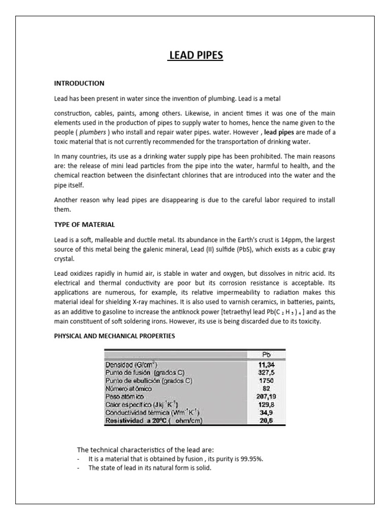 Lead Pipe Properties and Risks | PDF | Pipe (Fluid Conveyance) | Lead