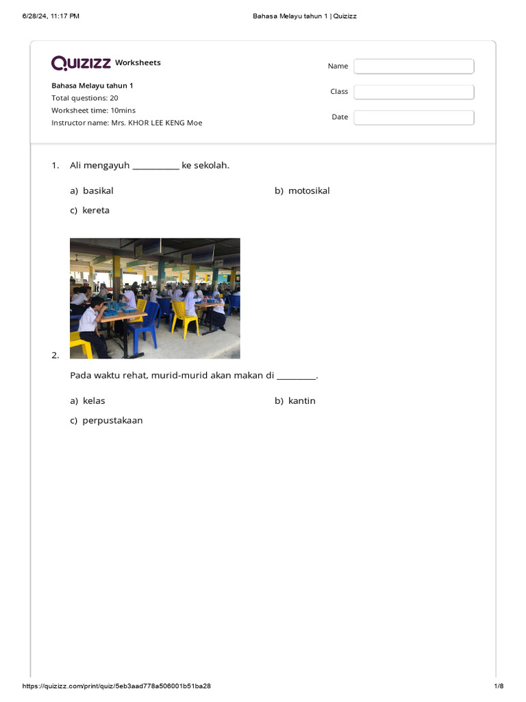 Bahasa Melayu Tahun 1 Quizizz Pdf