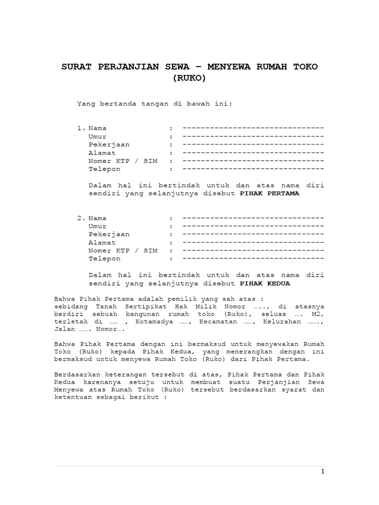 Perjanjian Sewa Menyewa Ruko | PDF | Hukum | Griya & Taman