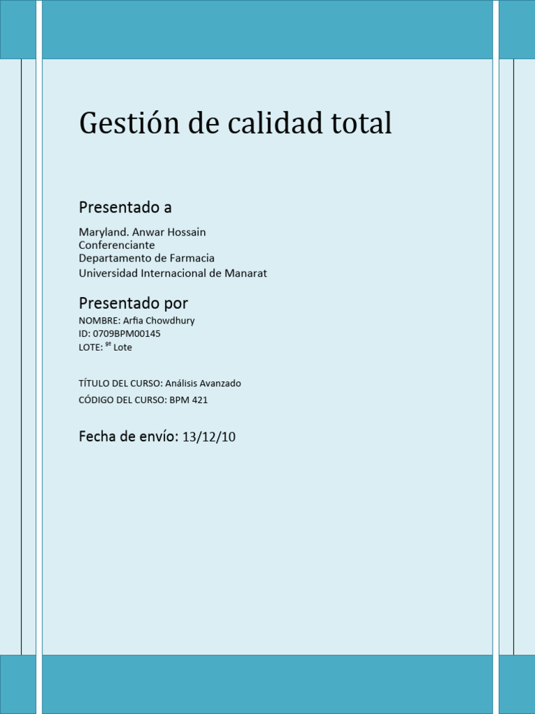 Gestión de Calidad Total (TQM) | Descargar gratis PDF | Calidad ...