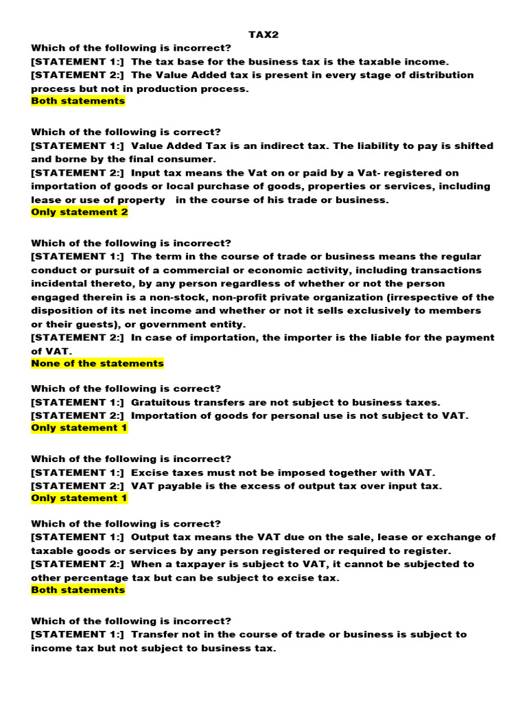 VAT and Business Tax Statements Analysis | PDF | Value Added Tax | Taxes