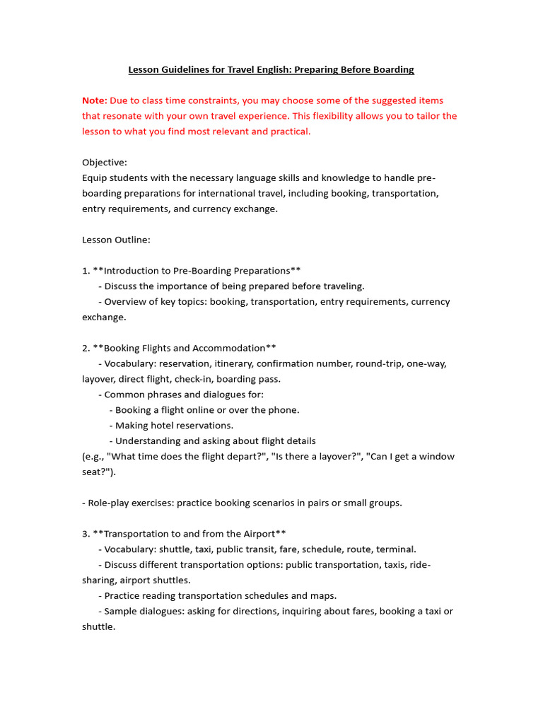 Travel English: Pre-Boarding Essentials | PDF | Baggage | Customs