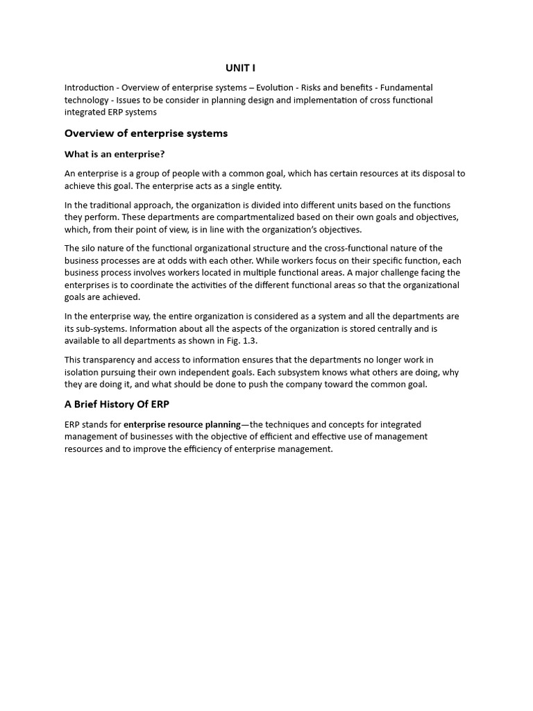 Unit 1 | PDF | Enterprise Resource Planning | Supply Chain