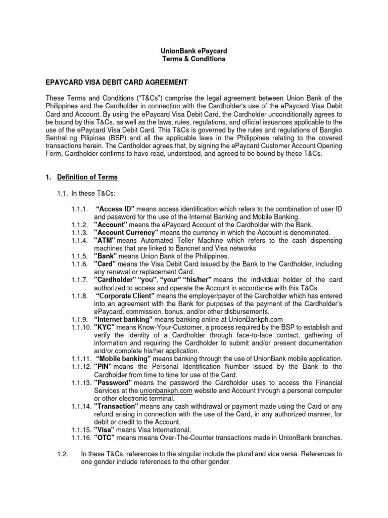 Debit Terms & Conditions Classic Savings Epaycard | PDF | Debit Card ...