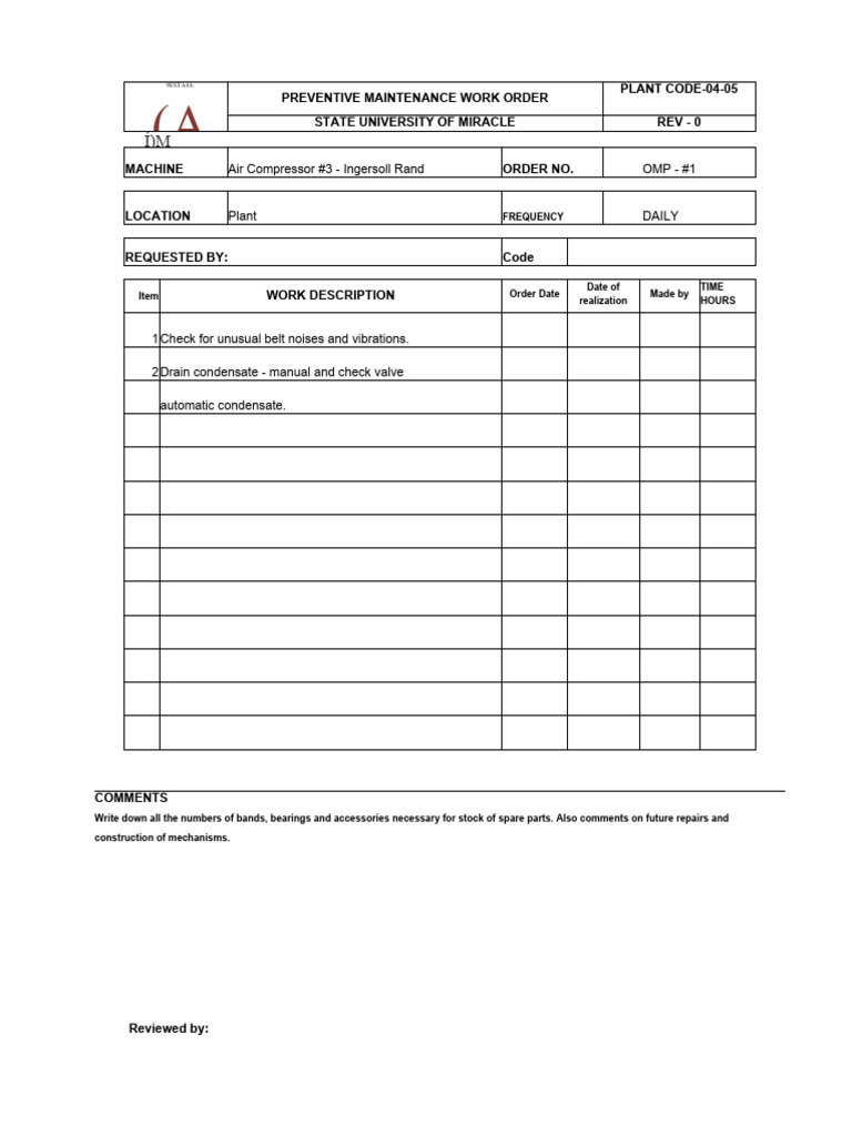 Preventive Maintenance Work Orders | PDF | Motor Oil | Bearing (Mechanical)