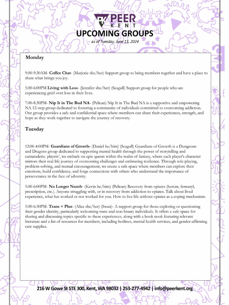 Kent Recovery Support Groups Schedule | PDF | Psychology ...