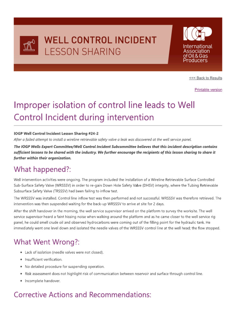 IOGP Well Control Incident Lesson Sharing #24-2 | PDF