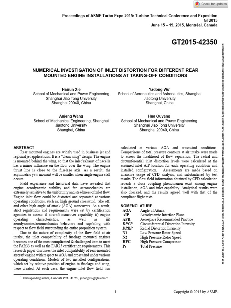 Numerical Investigation of Inlet Distortion For Different Rear Mounted ...